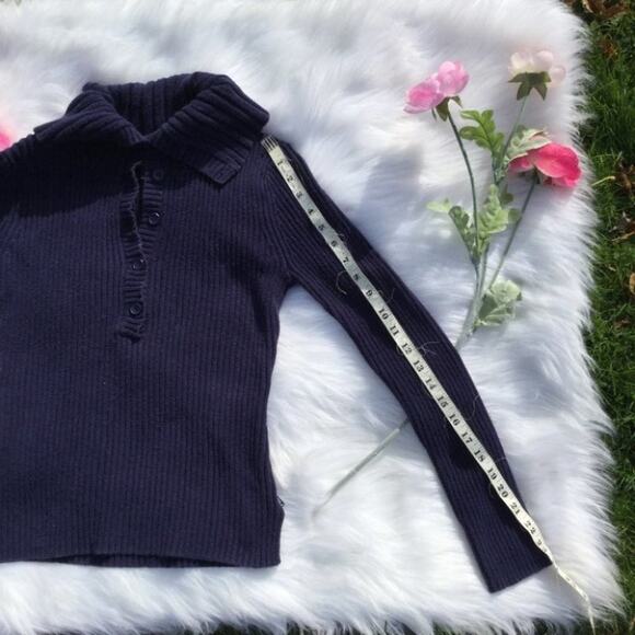 American Eagle Outfitters Dark Blue Ribbed Sweater Medium Long Sleeve Cotton M - Picture 4 of 7